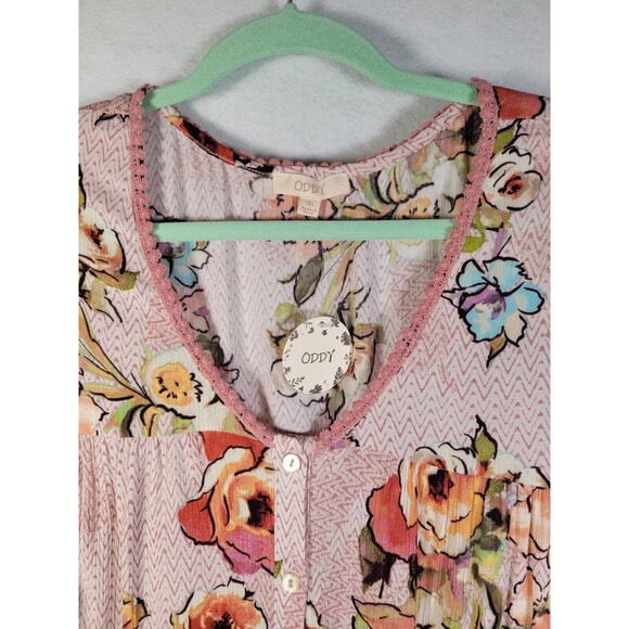 Oddy Top XL Boho Floral Lace Print Flowy Babydoll Blouse 1X Bell Sleeves NWT - Picture 4 of 11